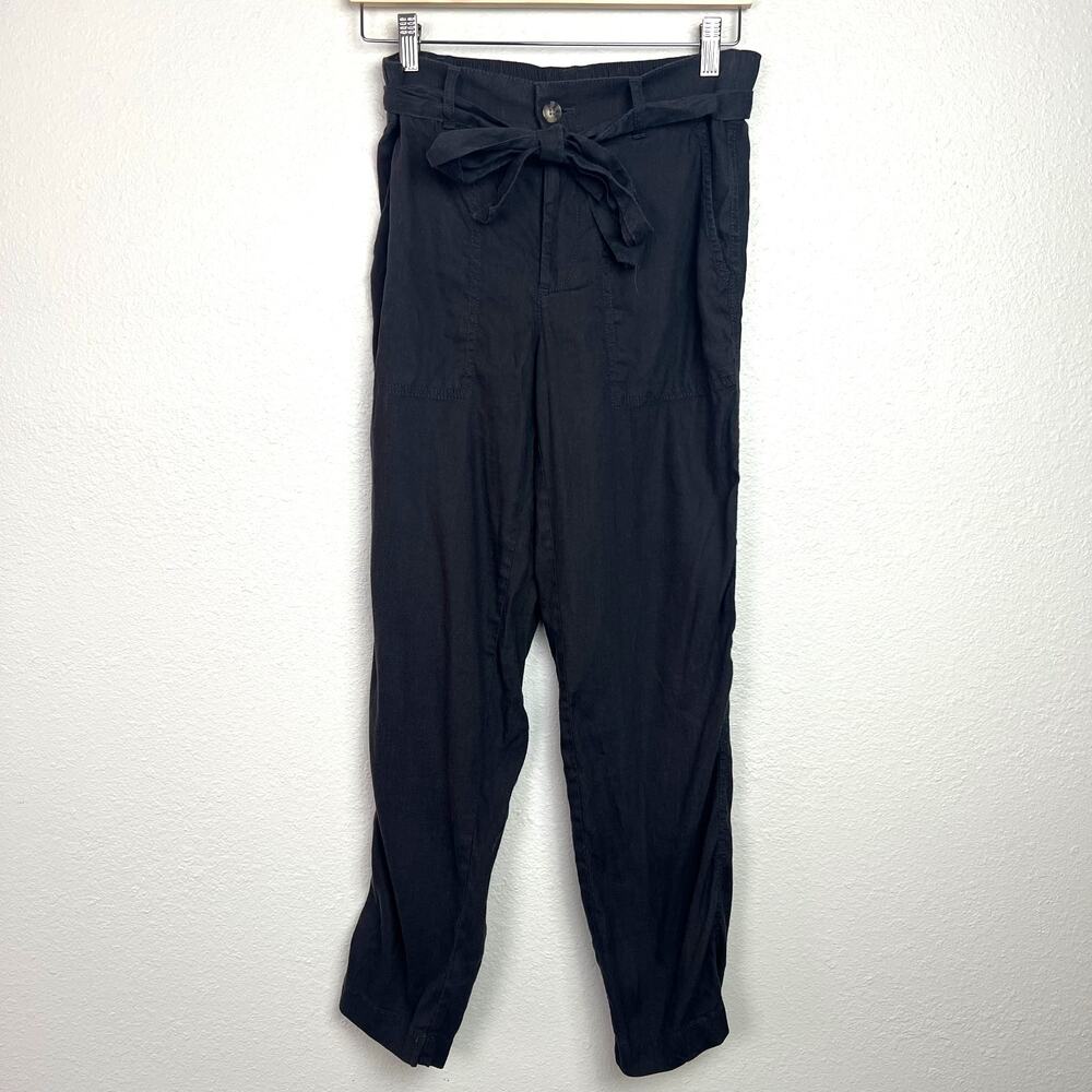 Lou & Grey Women's Size Small Dark Gray Linen Blend Belted Utility‎ Casual Pants